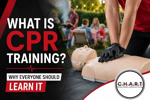 CPR training demonstration showing chest compressions on a manikin, highlighting the importance of learning lifesaving CPR skills.